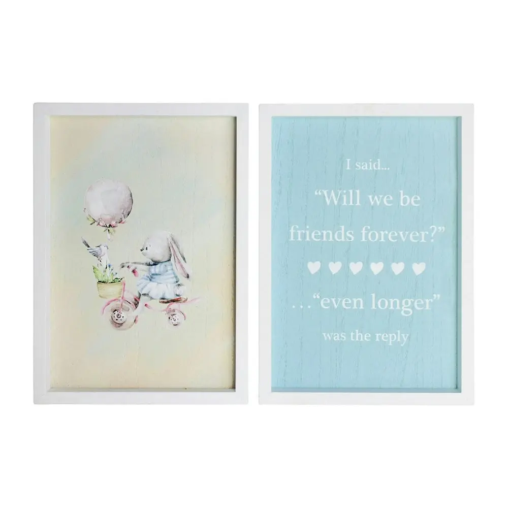 2pc MDF 28cm Friends Forever Sign Kids Bedroom Decorative Plaque Set Beige/Blue