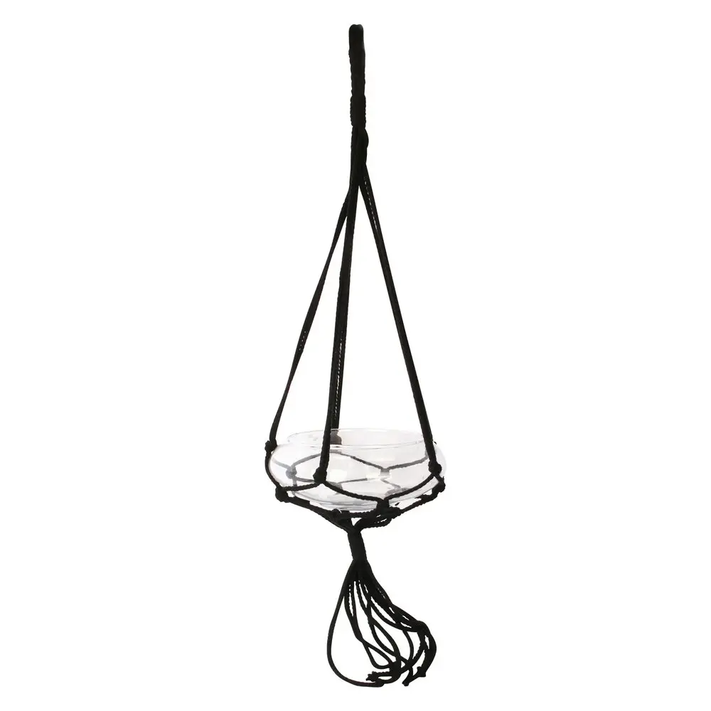 Maine & Crawford Madilo Macrame 80x20cm Hanging Glass Vase Home Decor Black