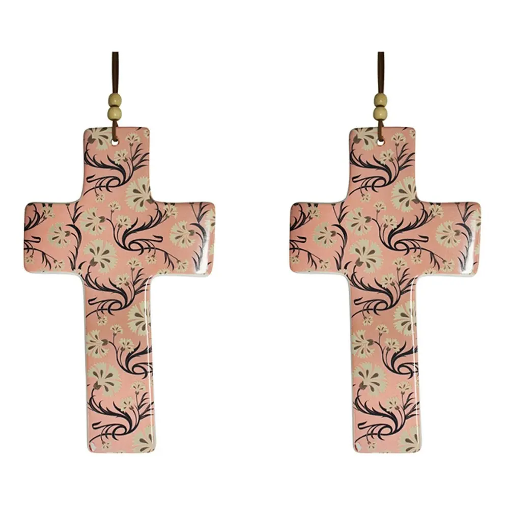 2x Ceramic Hanging 23cm Cross Mystique w/ Hanger Ornament Home Room Decor Large