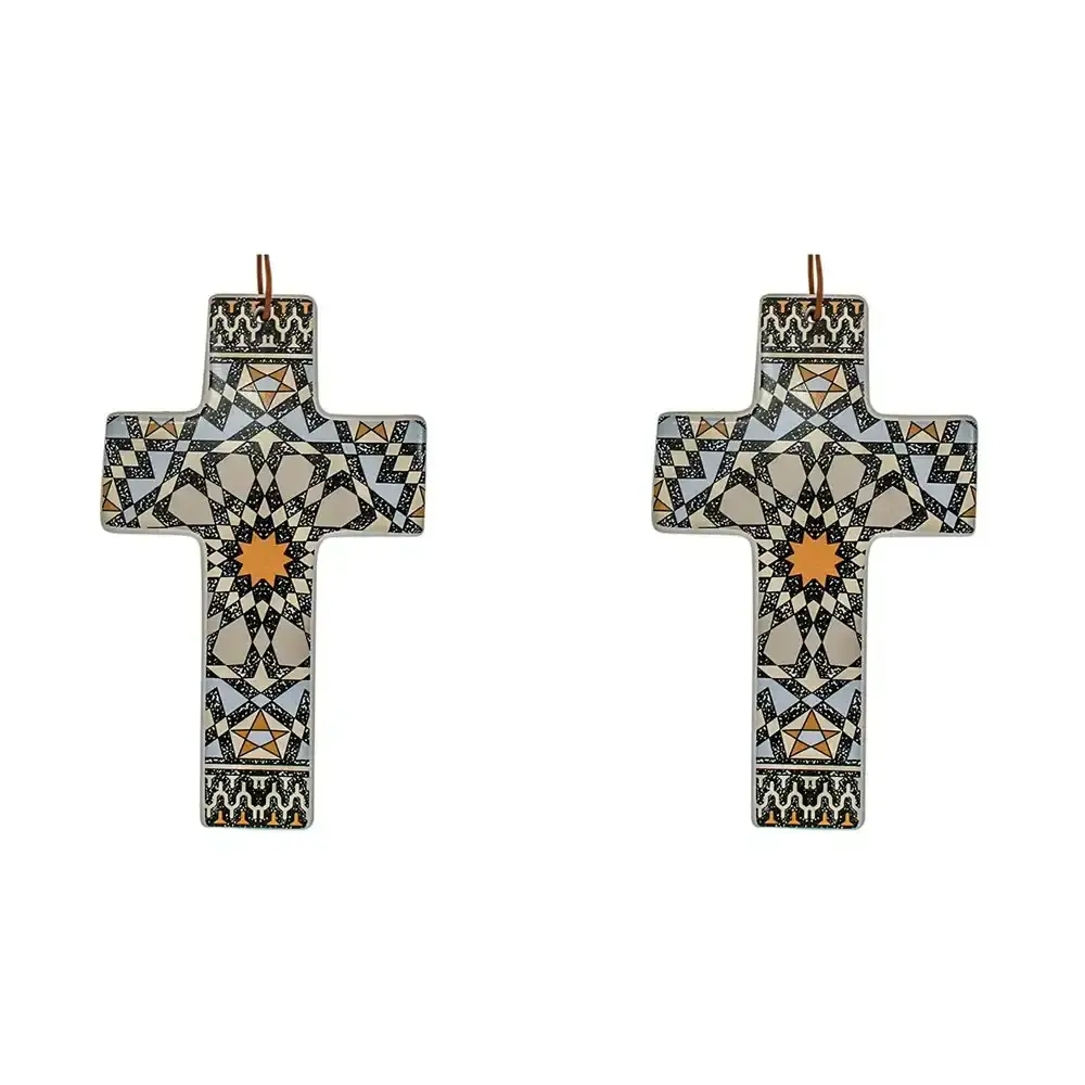 2x Ceramic Hanging 23cm Cross Mosaic w/Hanger Ornament Home Room Decor Large