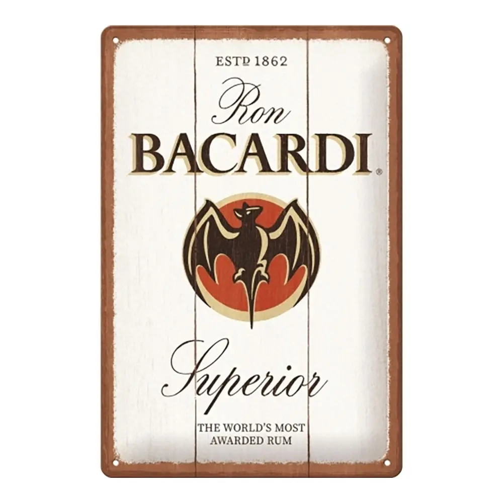 Nostalgic Art 20x30cm Medium Metal Sign Bacardi Superior Home/Bar Decor White