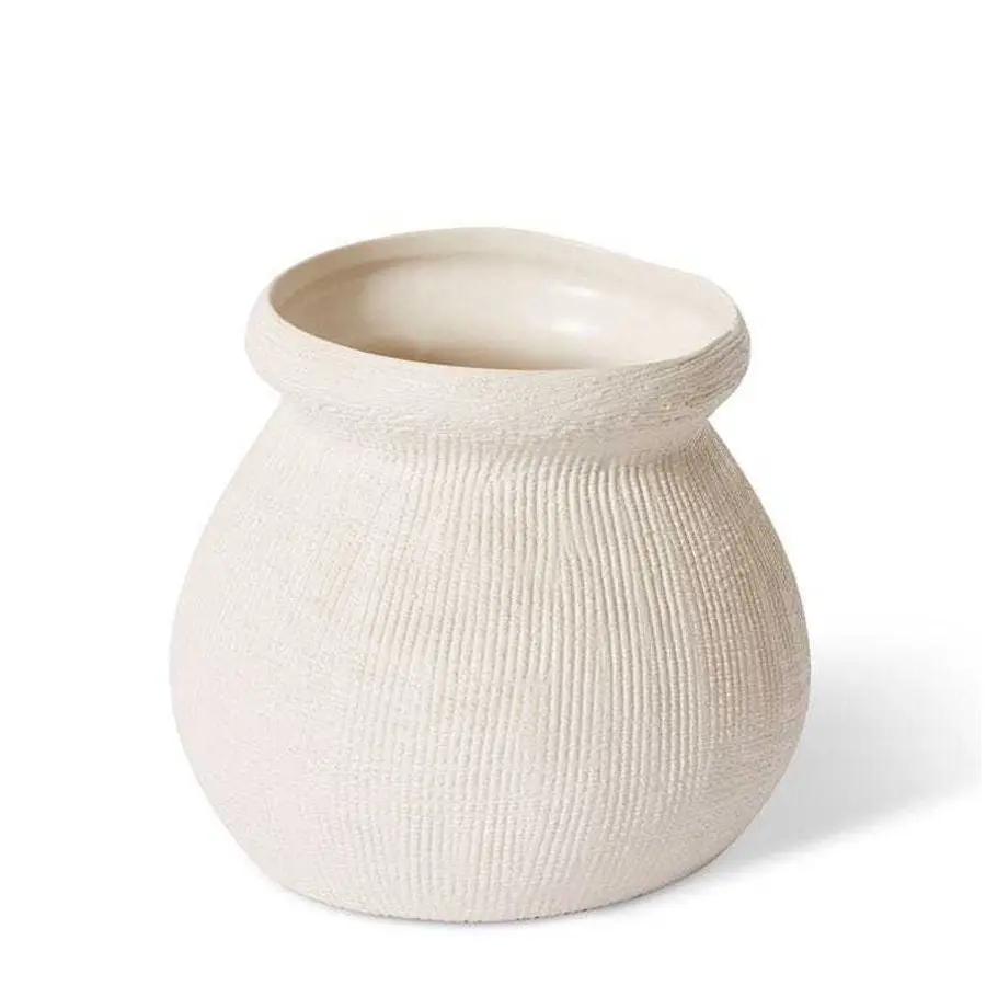 E Style 18cm Ceramic Wanda Plant/Flower Vase Tabletop Decor Hessian White