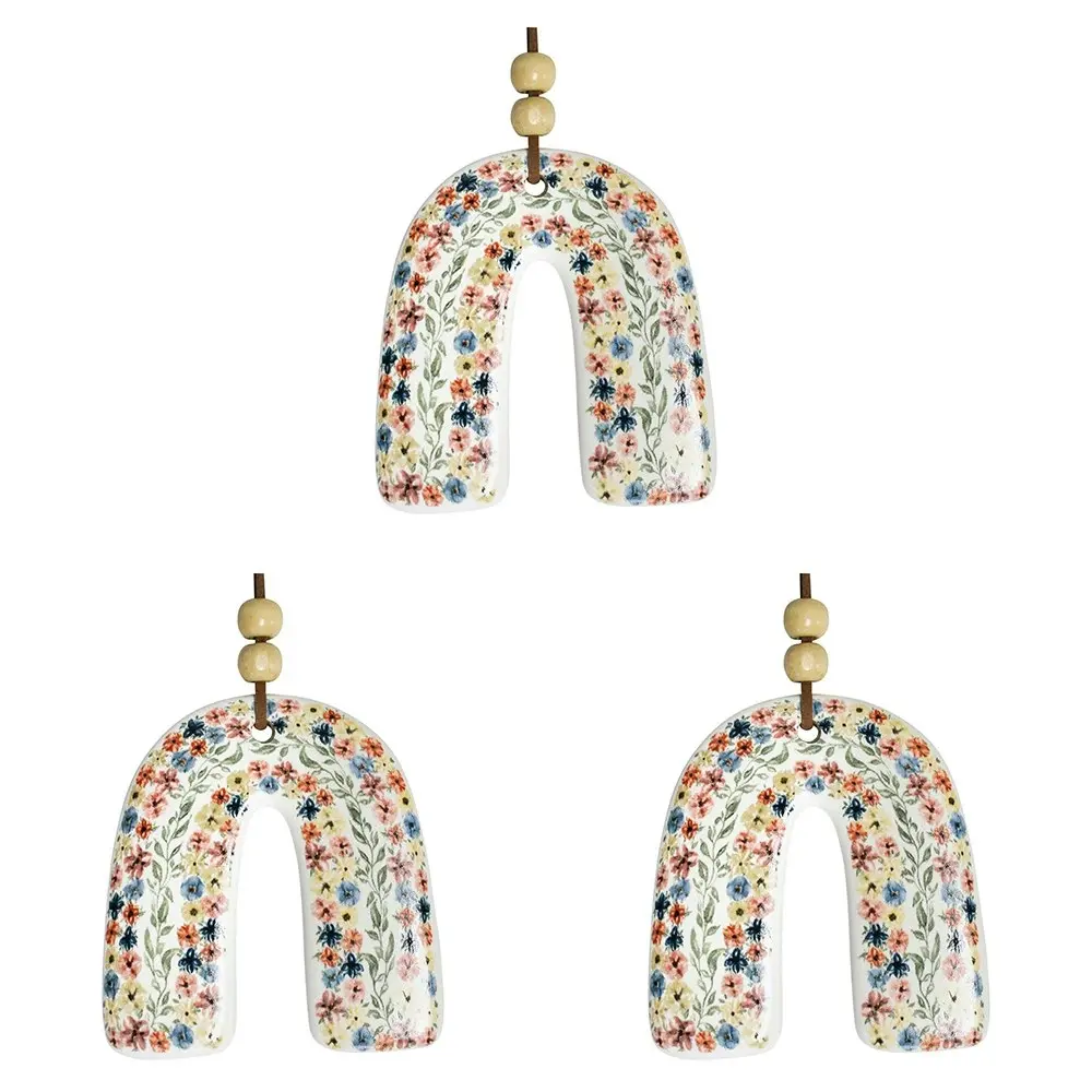 3x Ceramic Hanging Rainbow 9cm Tag w/ Hanger Ornament Home Room Accent Decor