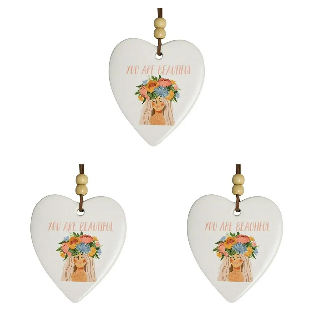 3x Ceramic Hanging 9cm Heart Beautiful w/ Hanger Ornament Home/Office Room Decor