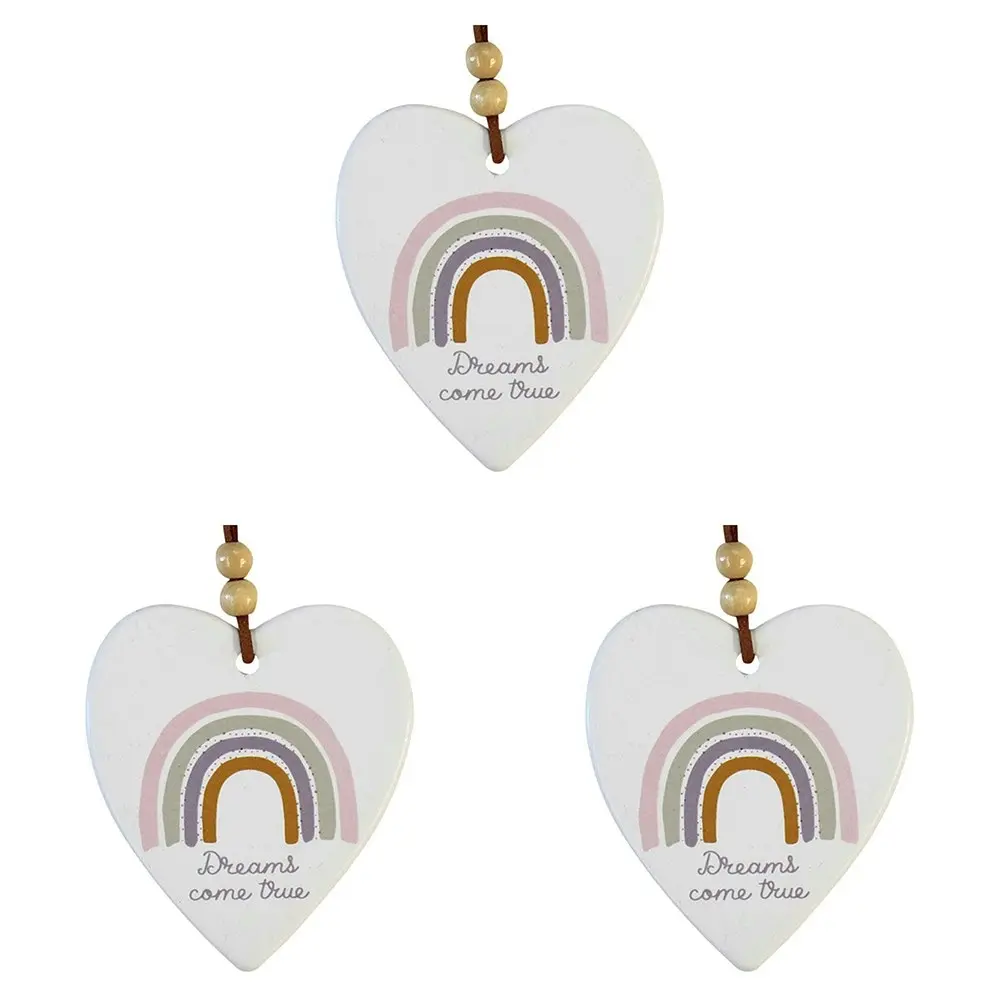 3x Ceramic Hanging 9cm Heart Rainbow Dreams w/Hanger Ornament Home/Office Decor