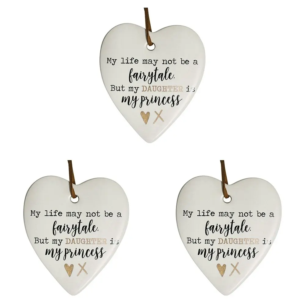 3x Ceramic Hanging 9cm Heart Daughter Princess w/Hanger Ornament Home Room Decor