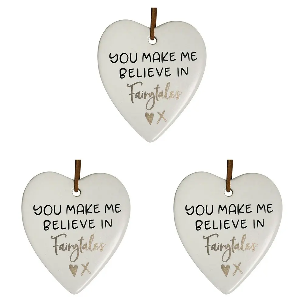 3x Ceramic Hanging 9cm Heart Fairytales w/Hanger Ornament Home/Office Room Decor