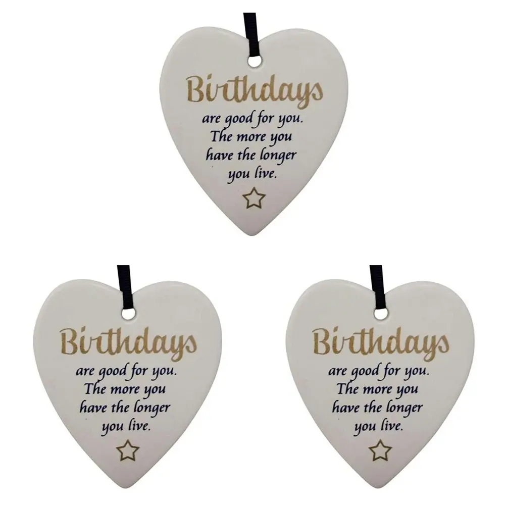 3x Ceramic Hanging 9cm Heart Birthdays w/ Hanger Ornament Home/Office Room Decor