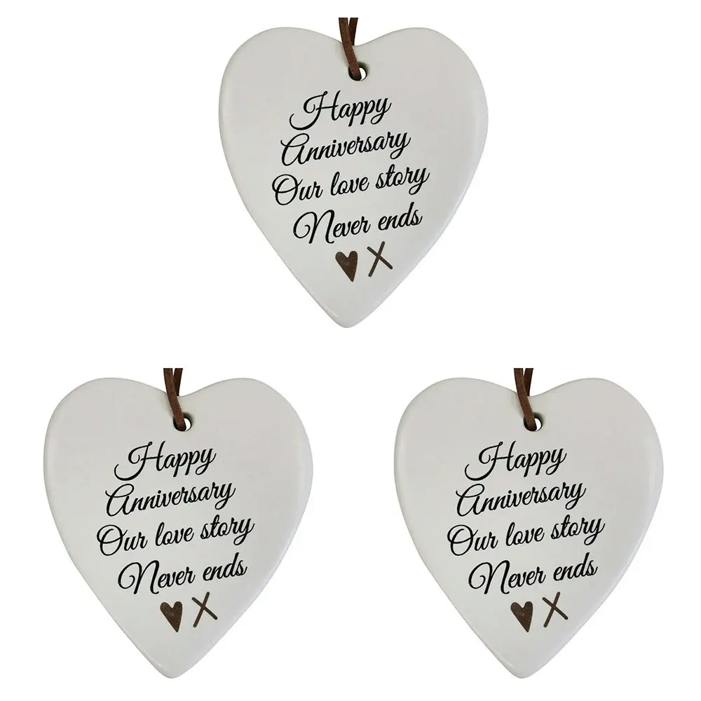 3x Ceramic Hanging 8x9cm Heart Anniversary w/Hanger Ornament Home Room Decor