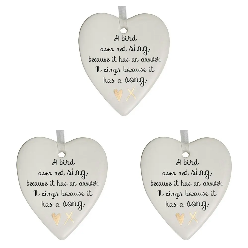 3x Ceramic Hanging 9cm Heart Bird Song w/ Hanger Ornament Home/Office Room Decor