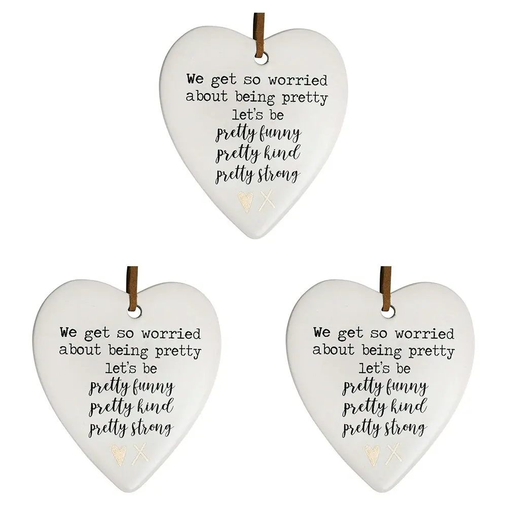 3x Ceramic Hanging 8x9cm Heart Pretty w/ Hanger Ornament Home/Office Room Decor