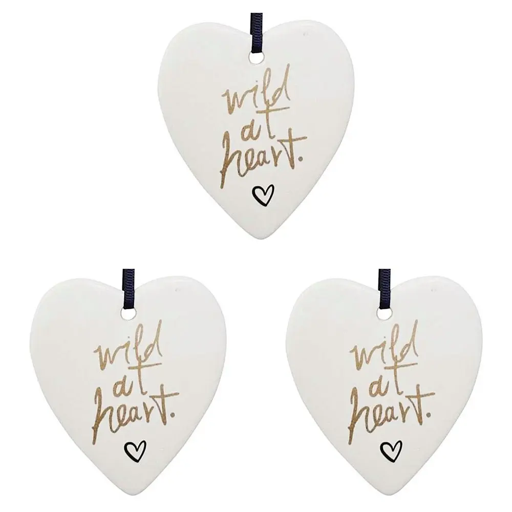 3x Ceramic Hanging 8x9cm Heart Wild At Heart w/ Hanger Ornament Home Room Decor