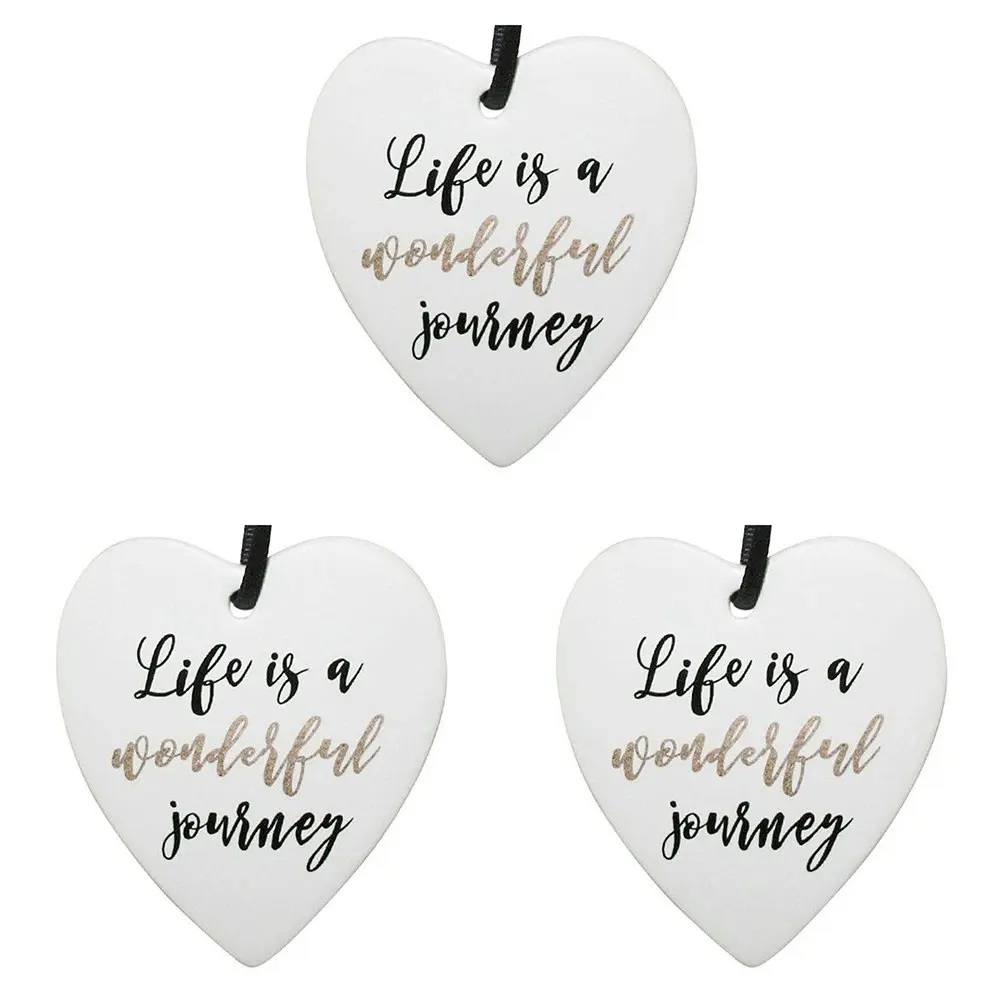 3x Ceramic Hanging 9cm Heart Wonderful Journey w/Hanger Ornament Home Room Decor