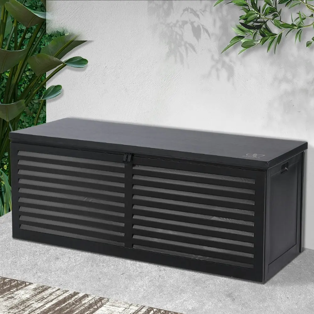 Gardeon Outdoor Storage Box 390L Container Lockable Garden Bench Shed Tools Toy All Black