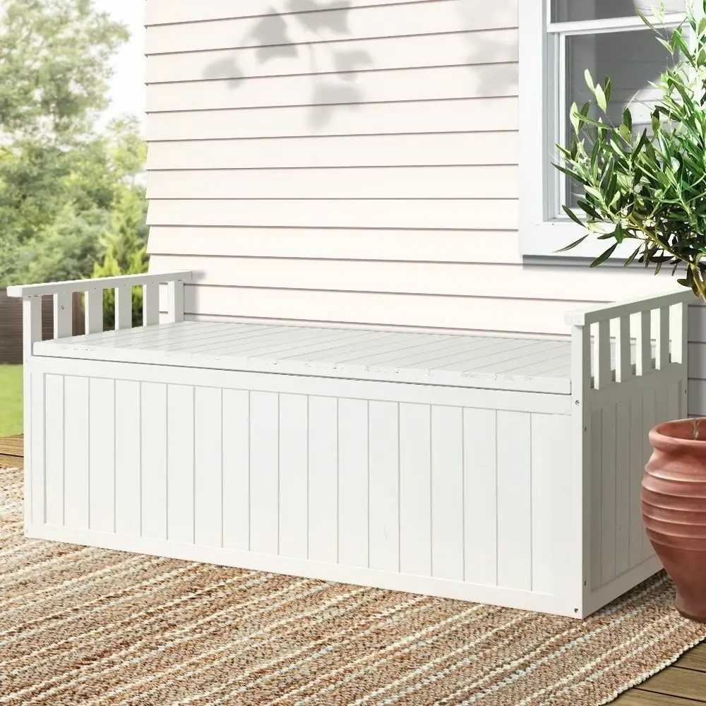 Gardeon Outdoor Storage Bench Box 129cm Wooden Garden Toy Chest Sheds Patio Furniture XL White