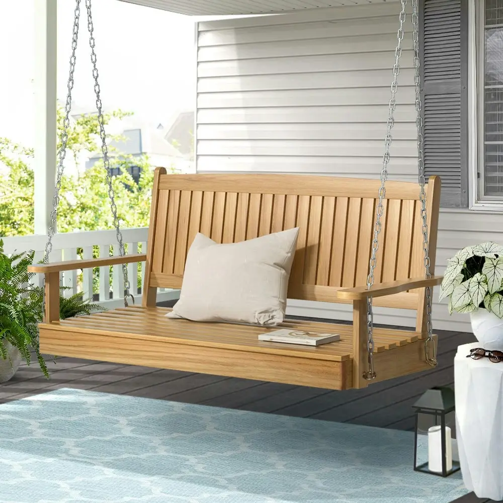 Gardeon Porch Swing Chair With Chain Outdoor Furniture Wooden Bench 2 Seat Teak