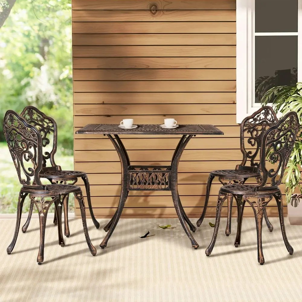 Gardeon Outdoor Dining Set 5 Piece Chairs Table Cast Aluminum Patio Brown