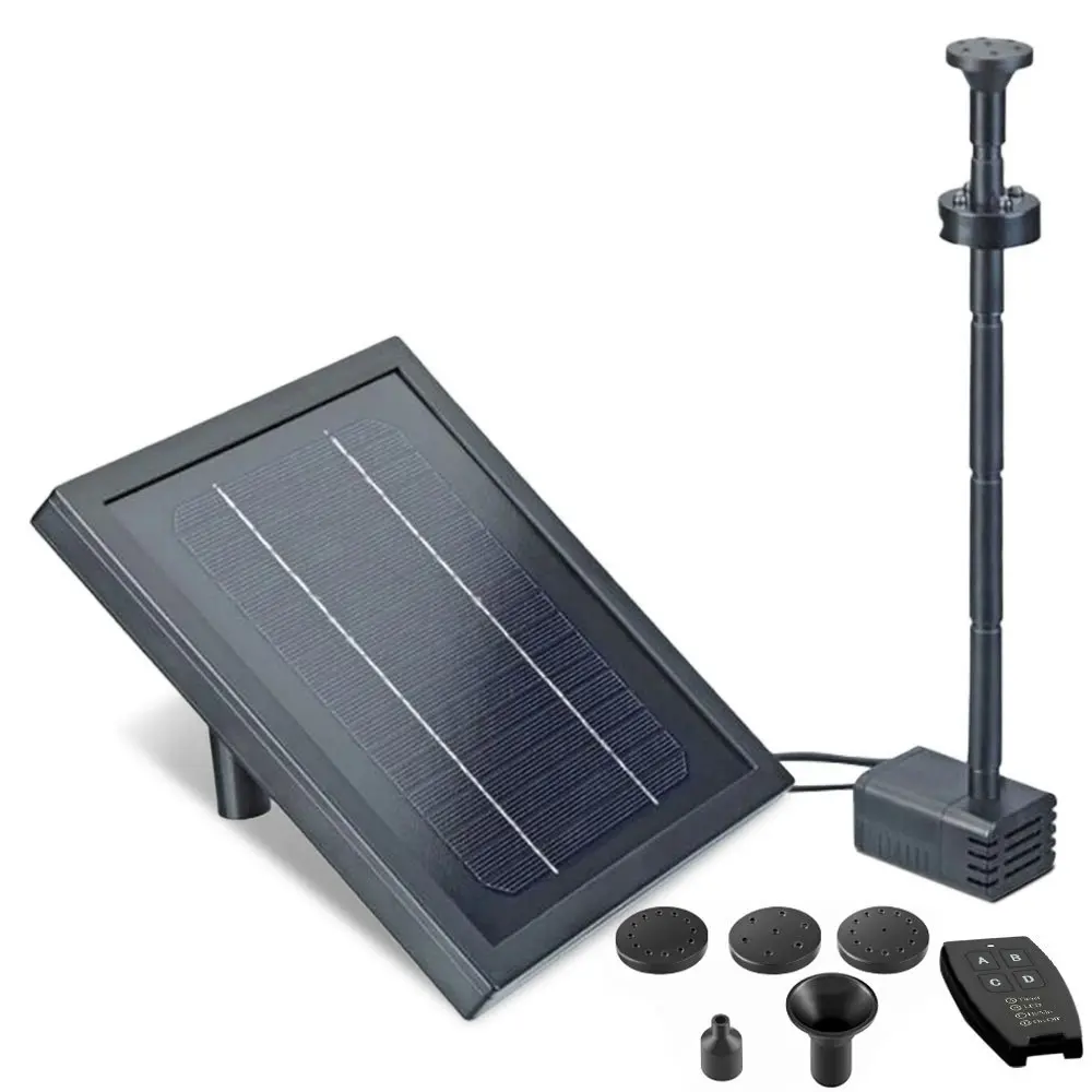 Protege Water Feature Fountain Pond Pump, w/ Solar Panel, Lithium Battery, Remote Control, Nozzle kit