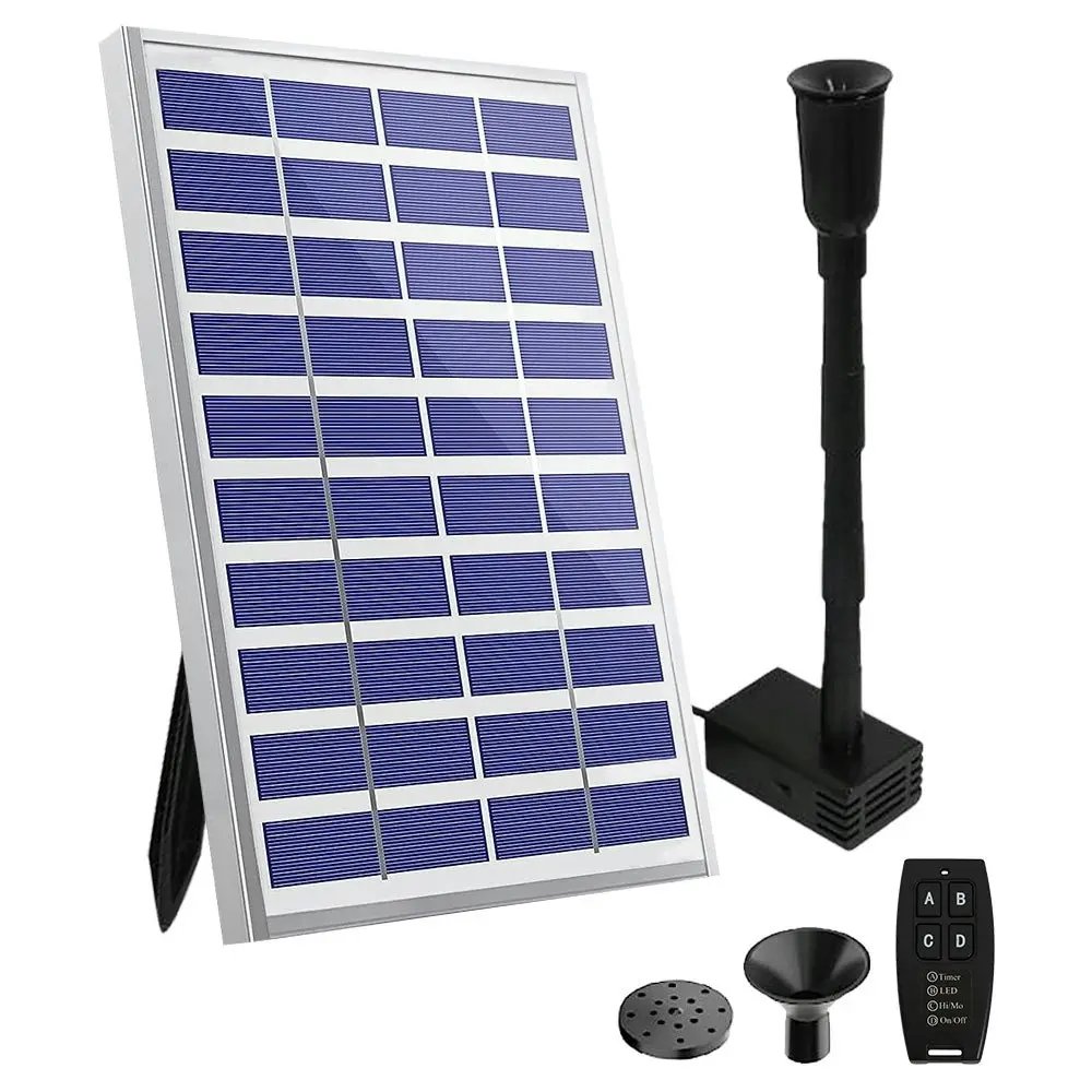 Protege Hi-Flow Water Feature Fountain Pond Pump, w/ Solar Panel, Lithium Battery, Remote Control, Nozzle kit