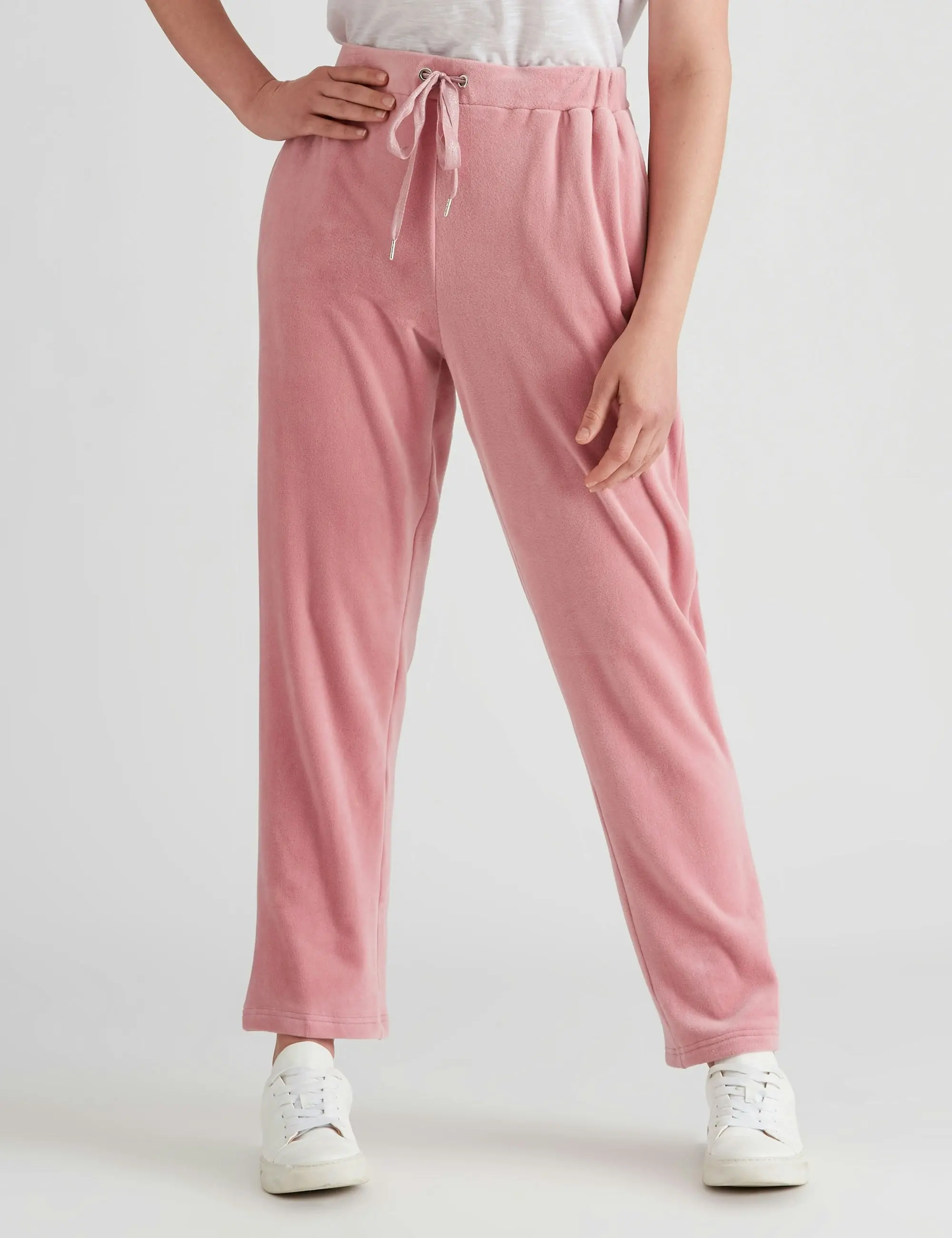 Rockmans Full Length Velour Pants (Dusty Pink)