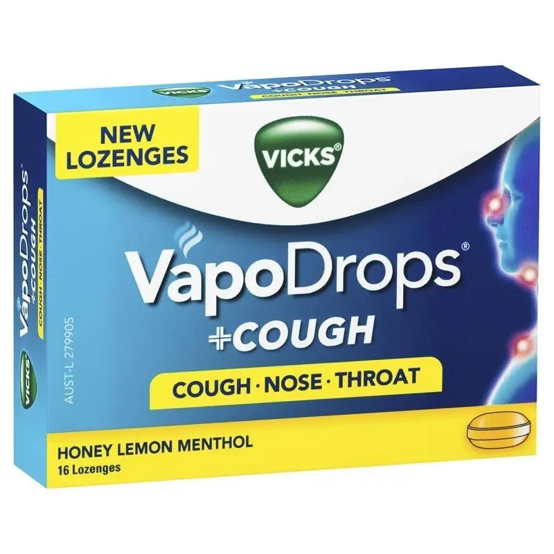 Vicks VapoDrops + Cough Honey Lemon Menthol 16 Lozenges