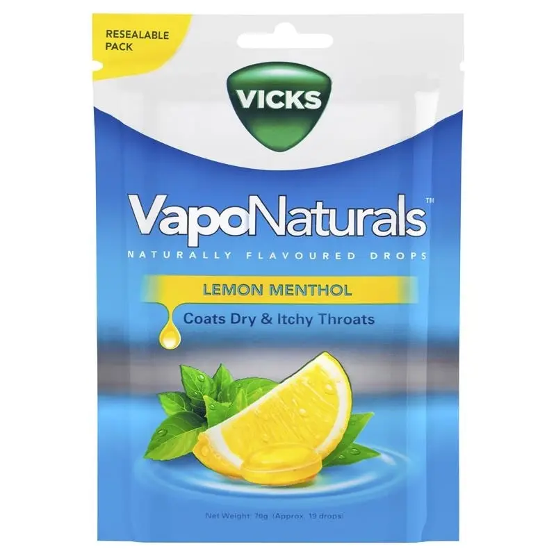 Vicks VapoNaturals Lemon Menthol Throat Lozenges 19 Drops