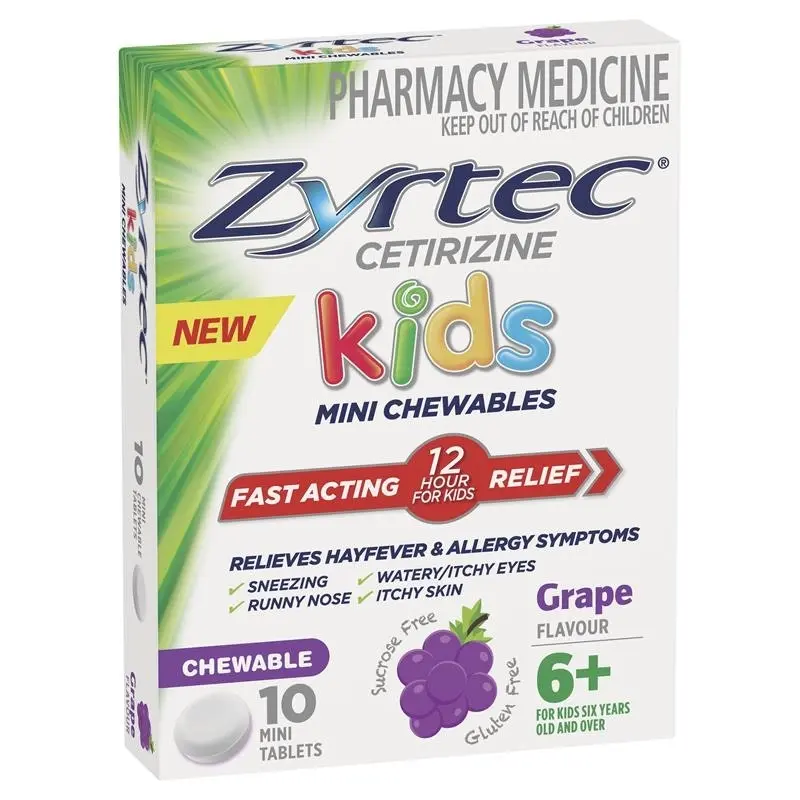 Zyrtec Kids Antihistamine Allergy & Hayfever Chewable Tablet Grape 10 Pack