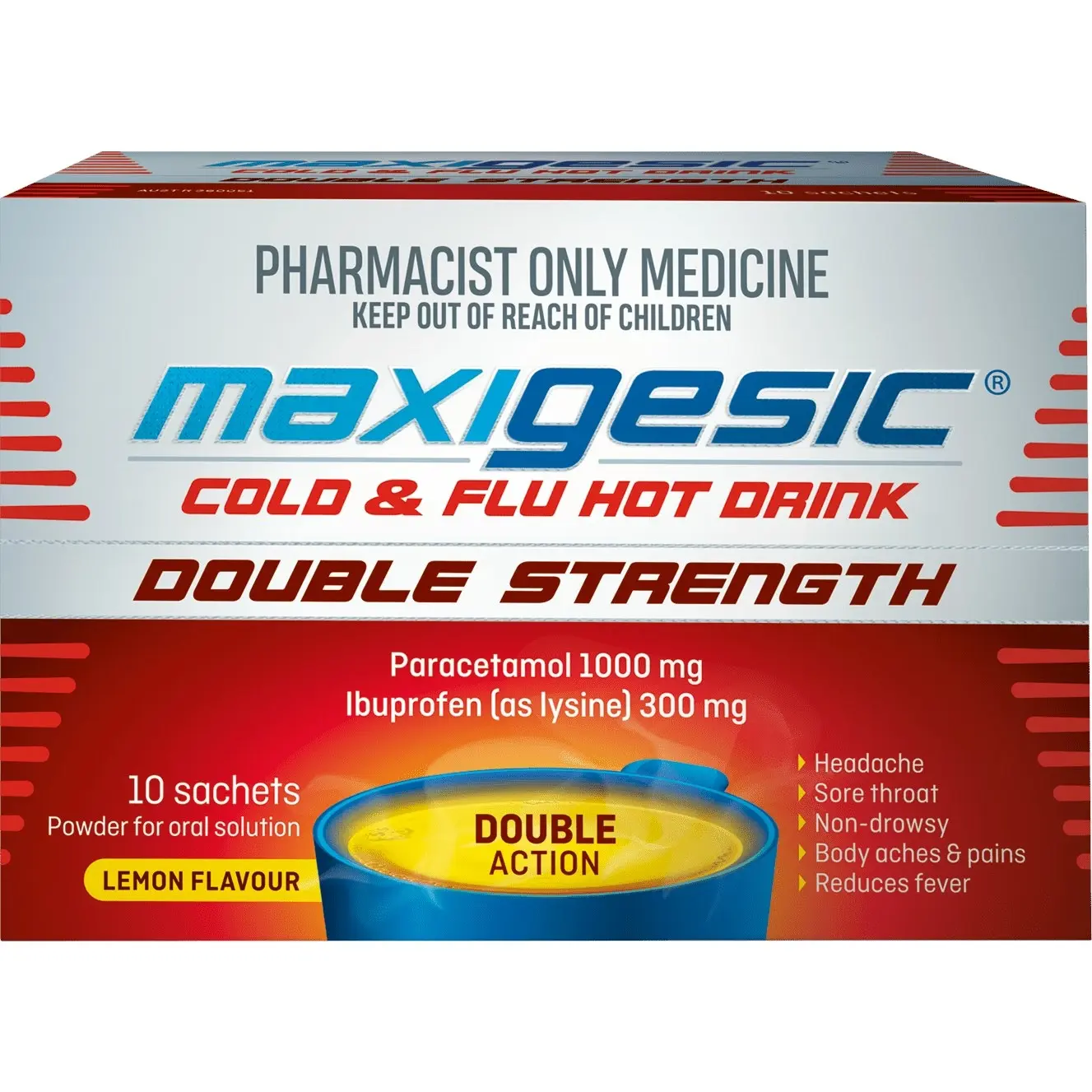 MAXIGESIC COLD&FLU HOT DRINK DOUBLE STRENGTH 10S