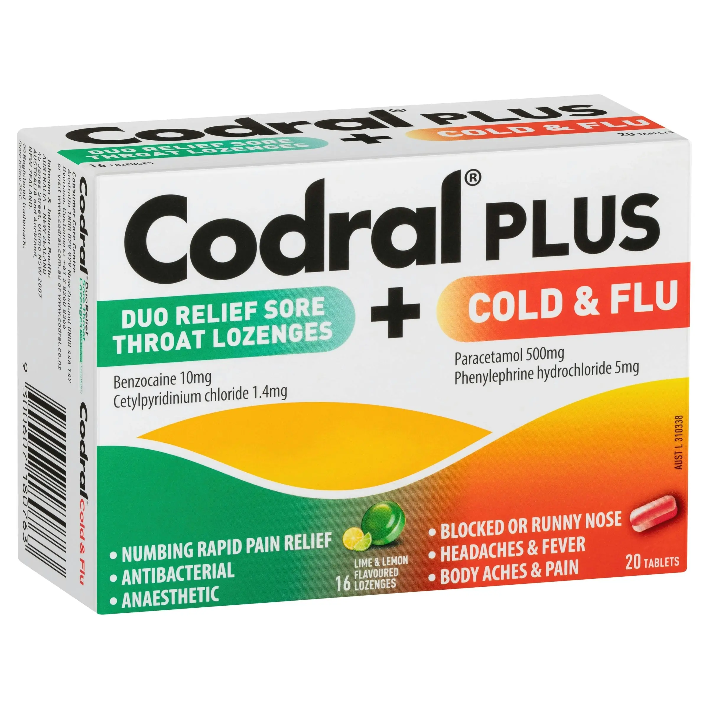 CODRAL Plus Sore Throat 16 Lozenges & Cold and Flu + Decongestant 20 Tablets