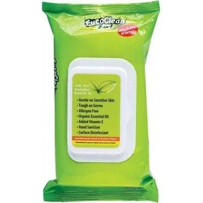 EucoClean Anti-Bacterial Wipes 2-in-1 Hand & Surface With Vitamin E 60