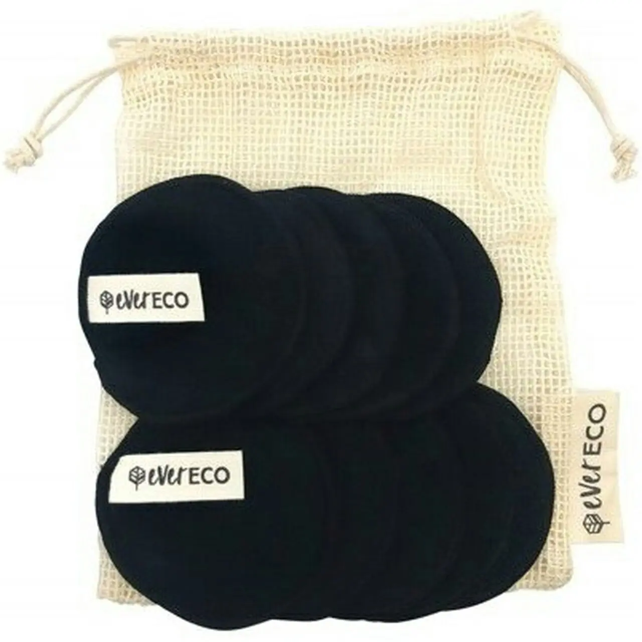 Ever Eco Reusable Bamboo Makeup Removal Pads Black With Cotton Wash Bag 10