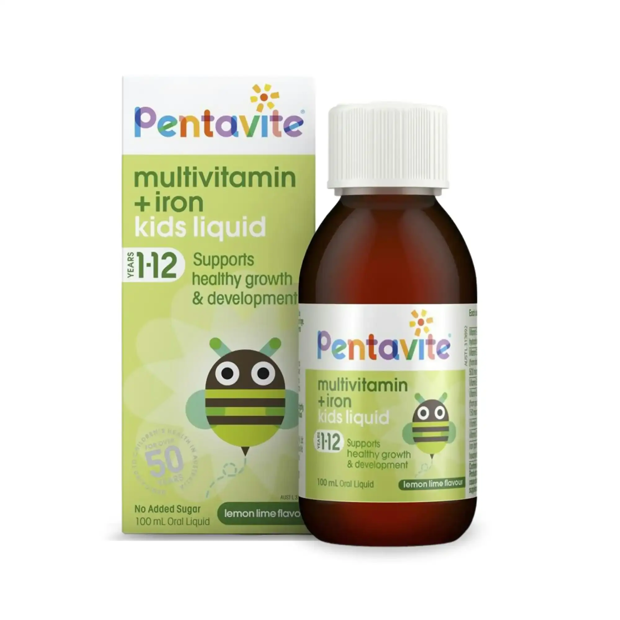 Pentavite Multivitamin + Iron Kids Liquid Lemon Lime 200ml