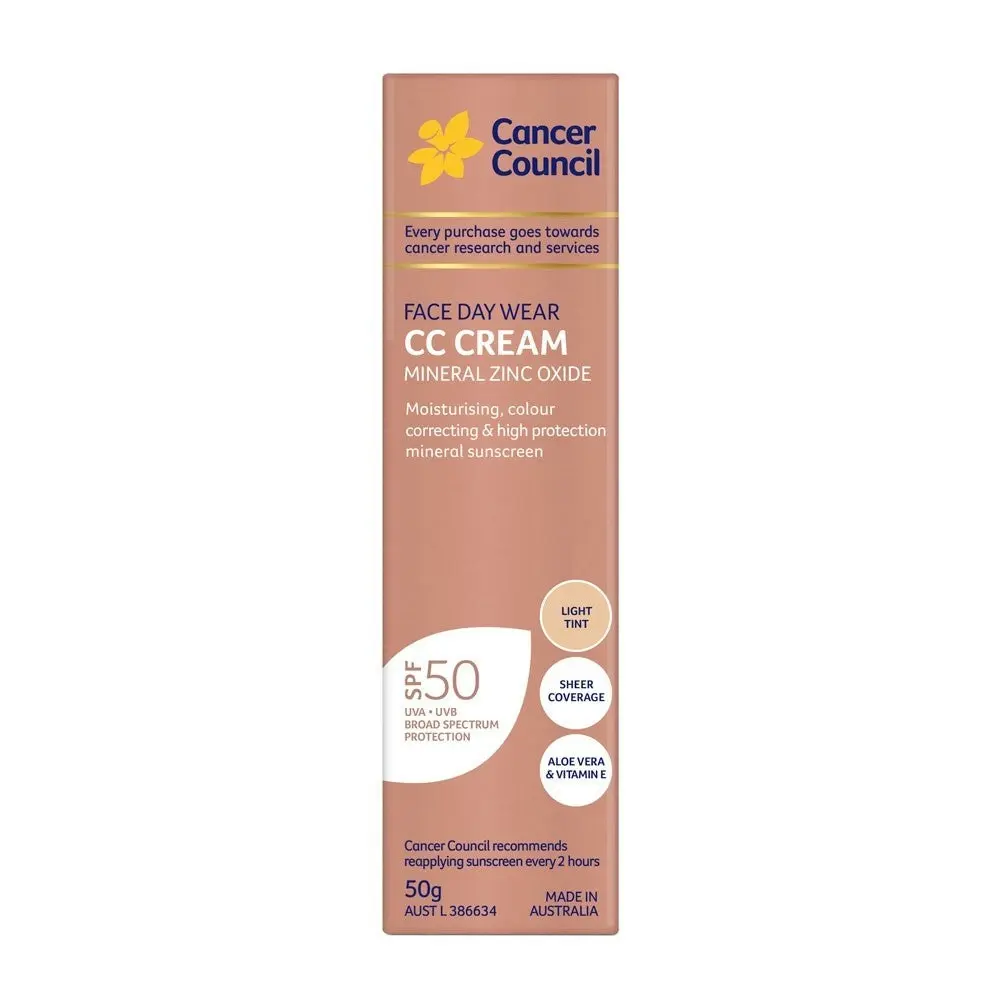 Cancer Council Face Day Wear CC Cream Mineral Zinc Oxide Light Tint SPF50 50g