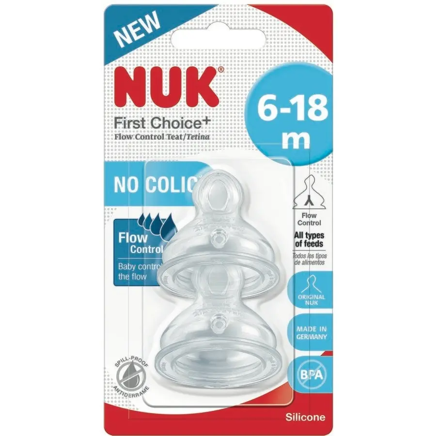 NUK 6-18 Months First Choice+ Flow Control Silicone Teat 2 Pack