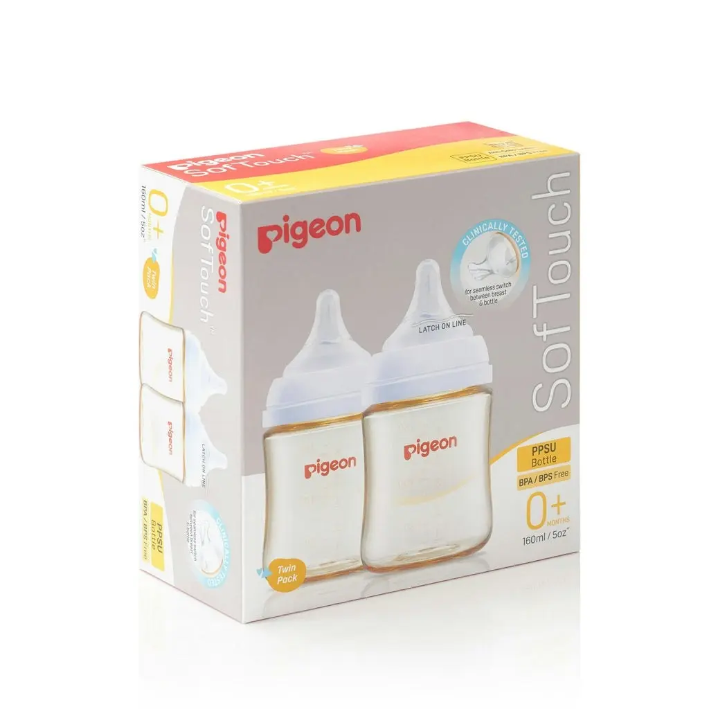 PIGEON Softouch Peristaltic Plus Wide Neck PPSU 160ml BPA BPS Free Twin Pack