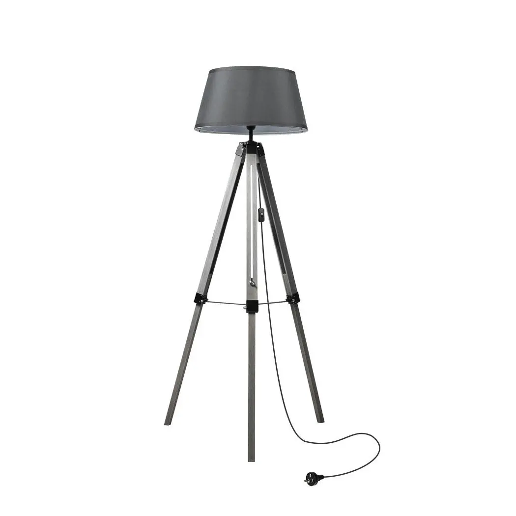 Emitto Tripod Wooden Floor Lamp Shaded Reading Light Adjustable Stand Lighting