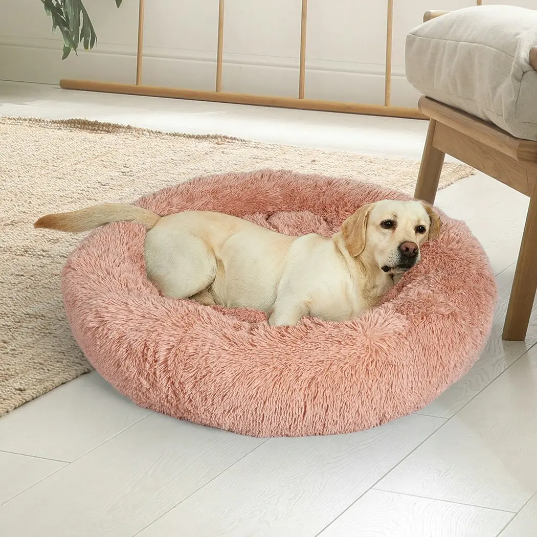 Pawz Pet Bed Cat Dog Donut Nest Calming Kennel Cave Deep Sleeping Pink M