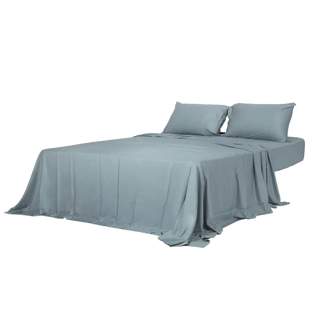 Dreamz Bamboo Sheet Set Fitted Pillowcase Double Size Grey 4PCS Set