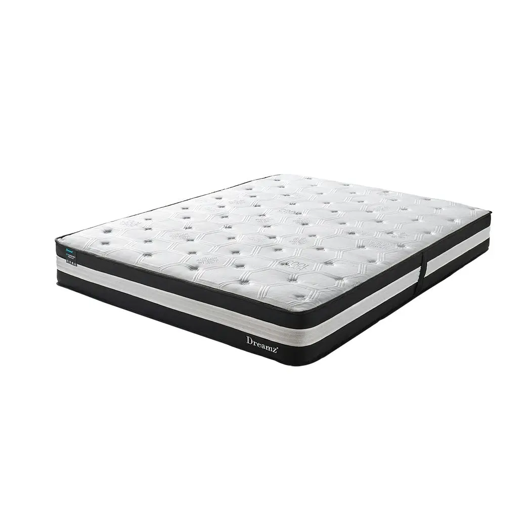 Dreamz Single Cooling Mattress Pocket Spring Euro Top Bed Foam 5 Zone 25cm