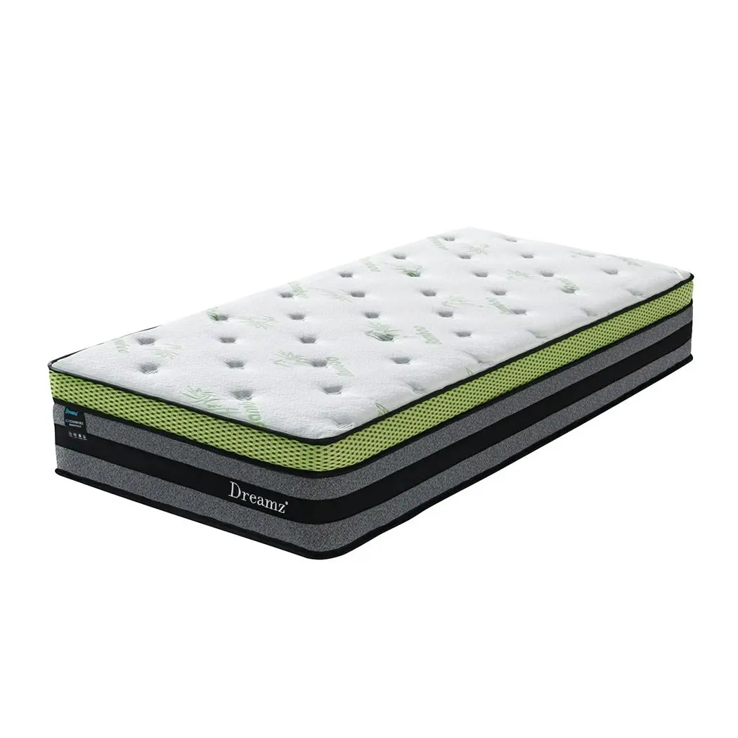 Dreamz Single Cooling Mattress Pocket Spring Euro Top Bed Foam 7 Zone 30cm