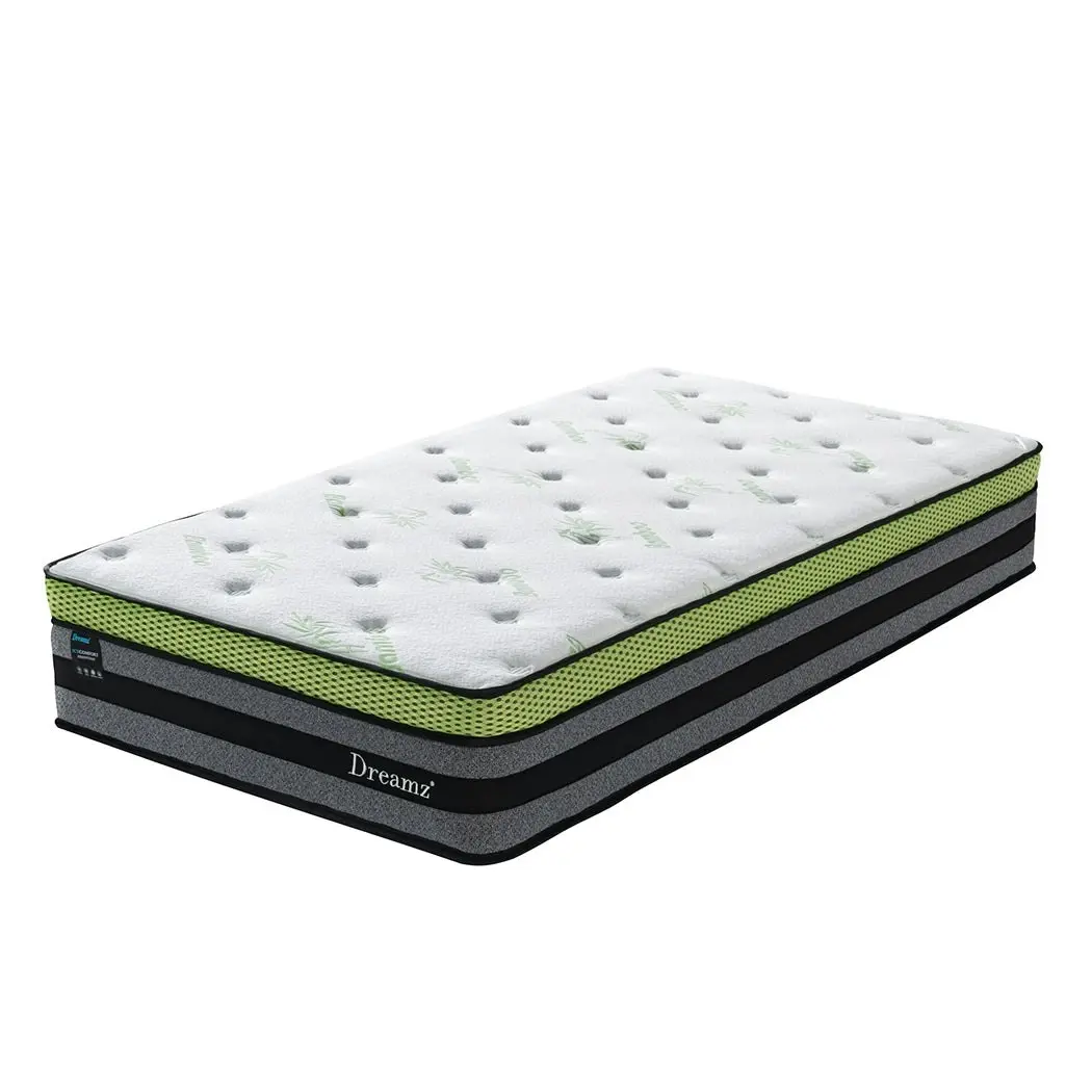 Dreamz Kingsingle Cooling Mattress Pocket Spring Euro Top Bed Foam 7 Zone 30cm