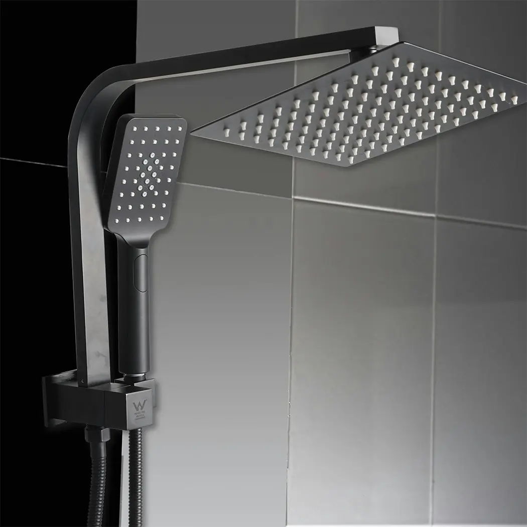 Traderight Group  Shower Head High Pressure Set Rain Square Brass Taps Mixer Handheld WELS Black