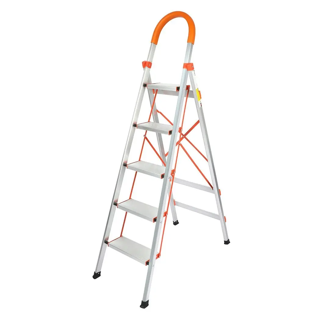 Traderight 5 Step Ladder Folding Aluminium Portable Multi Purpose Household Tool