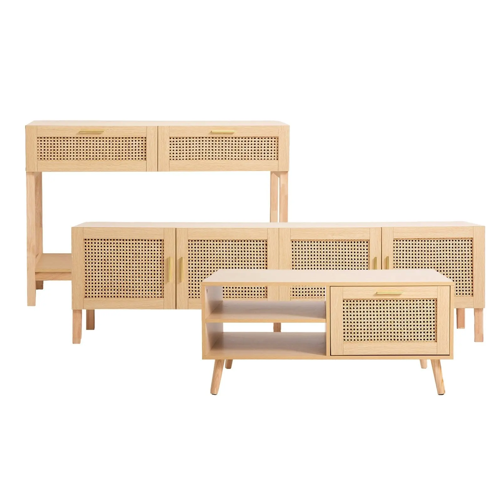 Casa Decor Santiago Rattan 3 Piece Living Room Set Console Coffee Table TV Unit