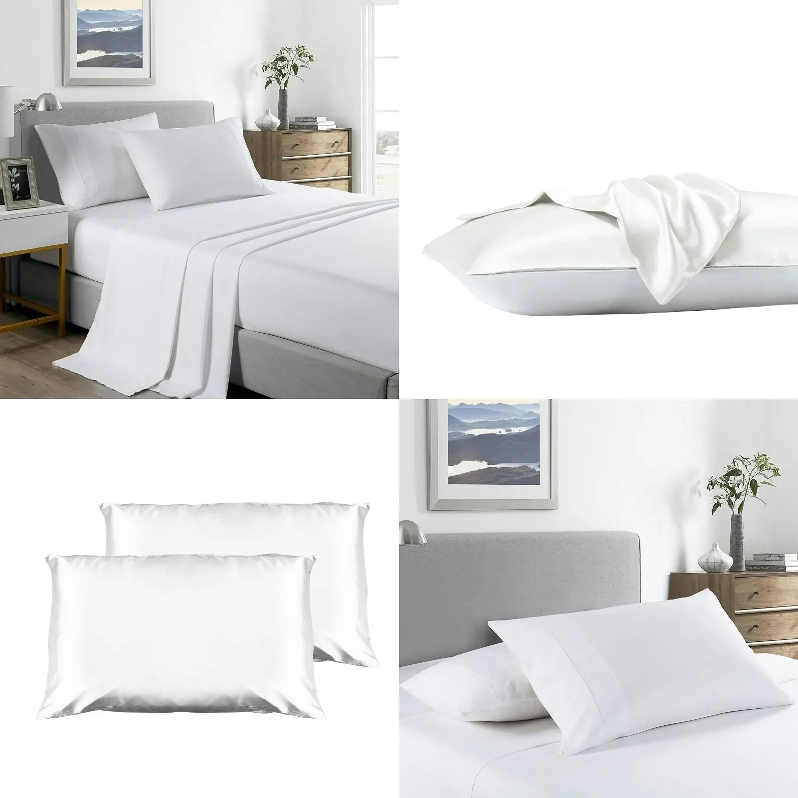 2000 Thread Count 4 Piece Sheet Set And Bonus Twin Pack Satin Pillowcases White