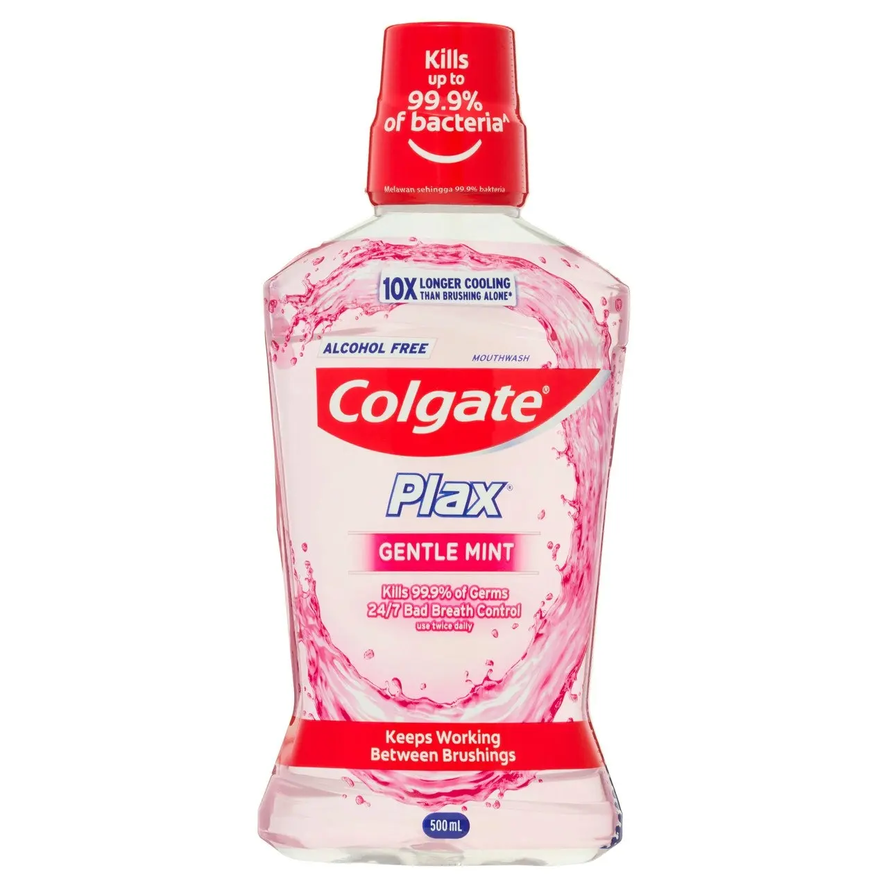 Colgate Plax Antibacterial Mouthwash 500mL, Gentle Mint, Alcohol Free, Bad Breath Control