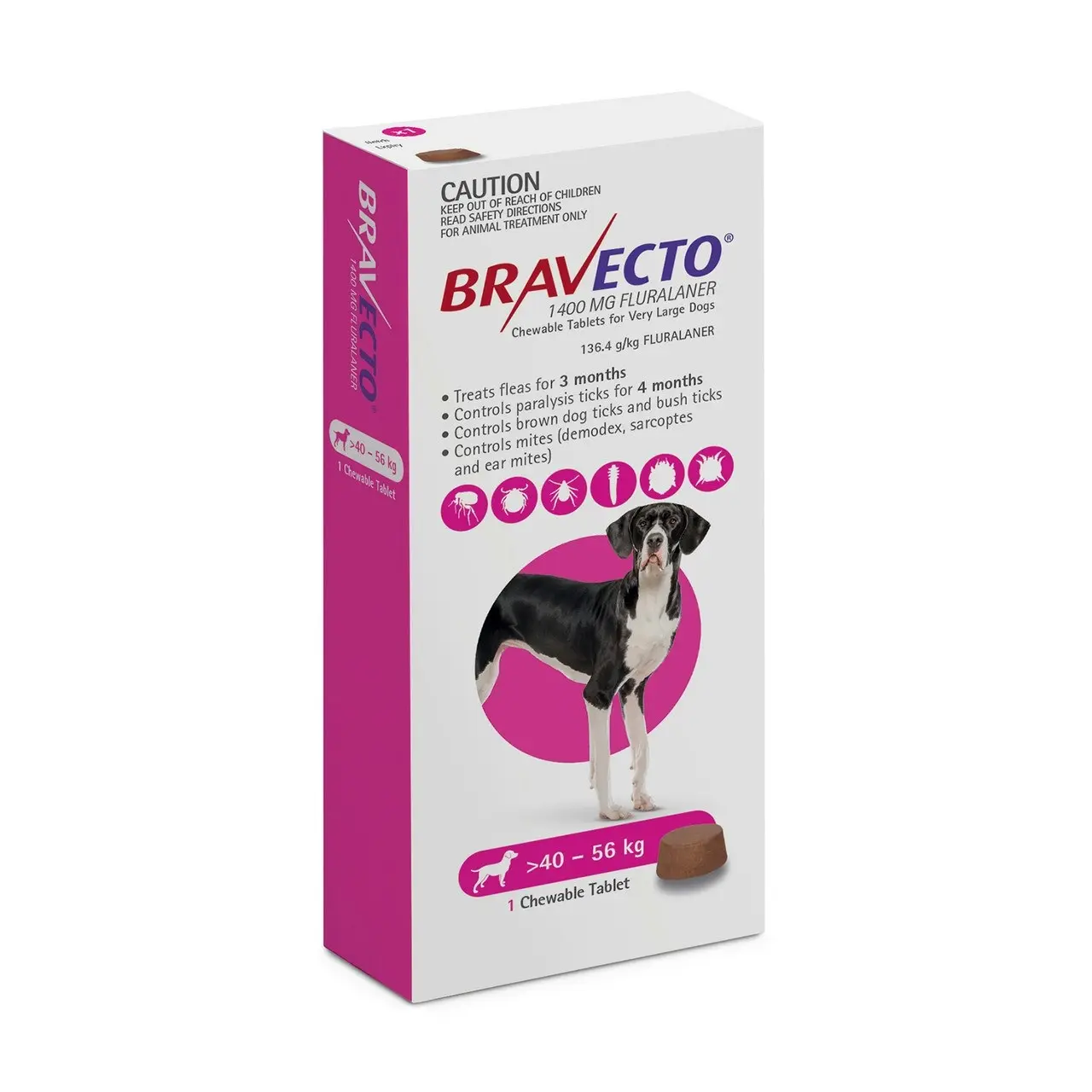 Bravecto 3 Months For Extra Large Dogs 40 - 56kgs (1 Single Chew)