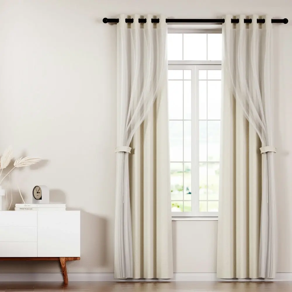 Artiss 2X 132x304cm Blockout Sheer Curtains Beige