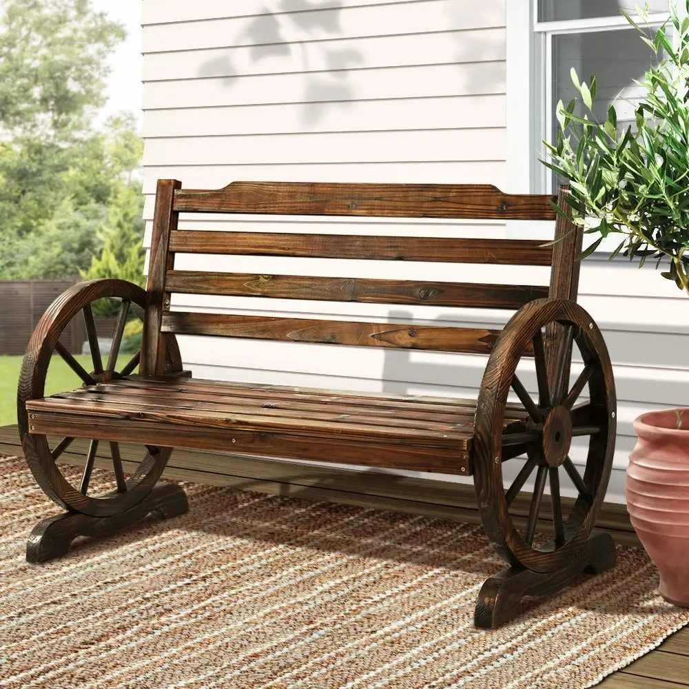 Gardeon Outdoor Garden Bench Wooden 2 Seat Wagon Chair Patio Furniture Brown