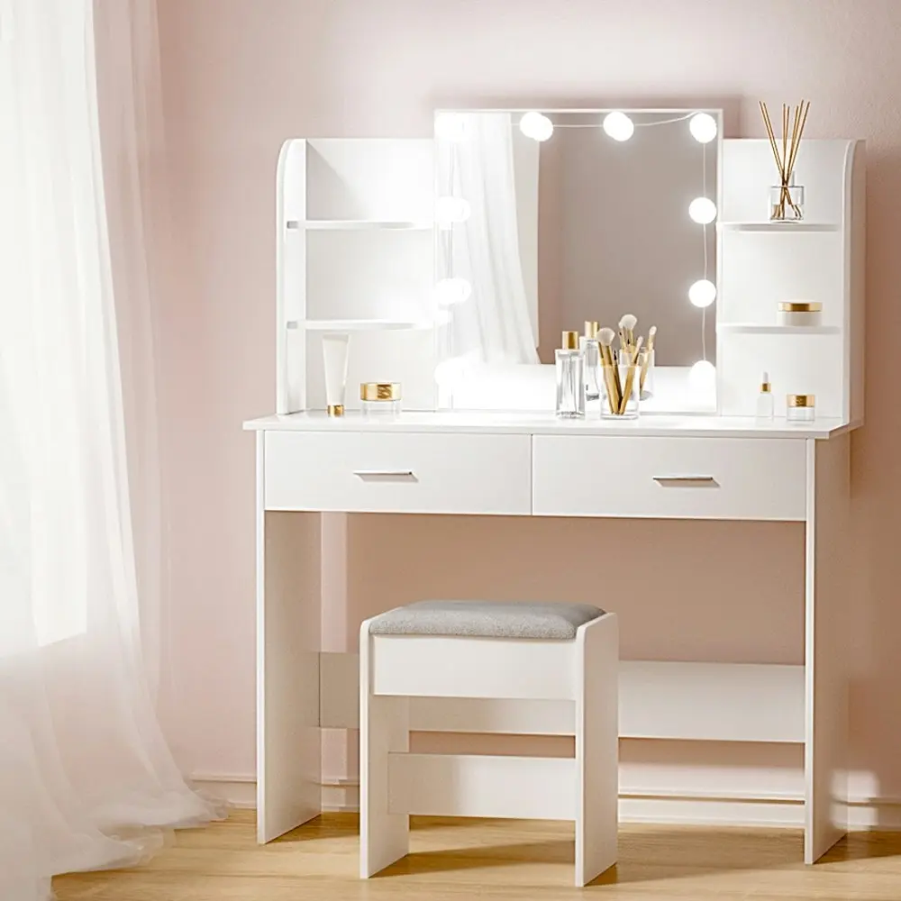 Artiss Dressing Table Set Stool 10 Led Bulbs White Dulcea